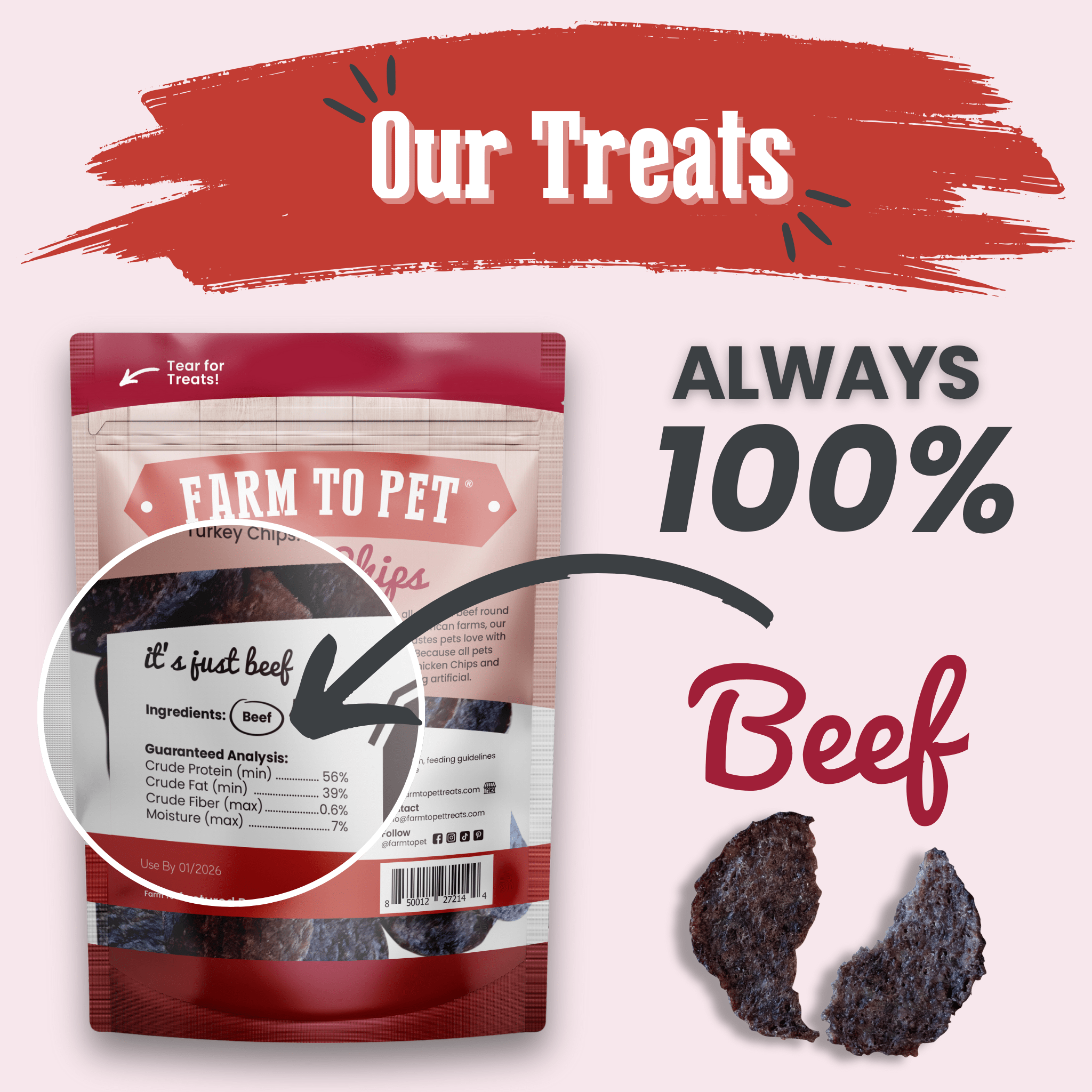 Beef Chips Dog Treats Single-Ingredient Healthy Treats for Dogs