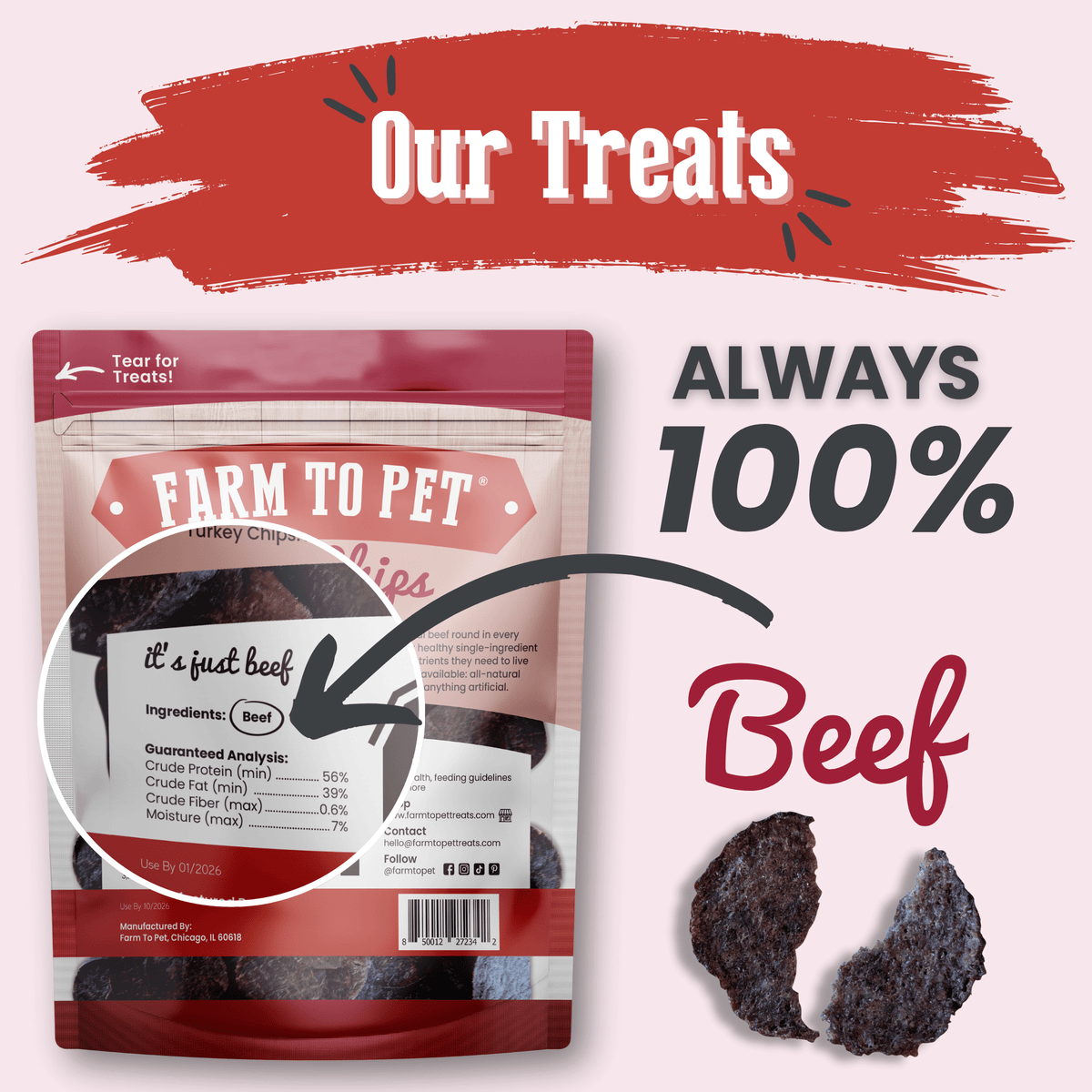 Beef Chips Dog Treats Single-Ingredient Healthy Treats for Dogs