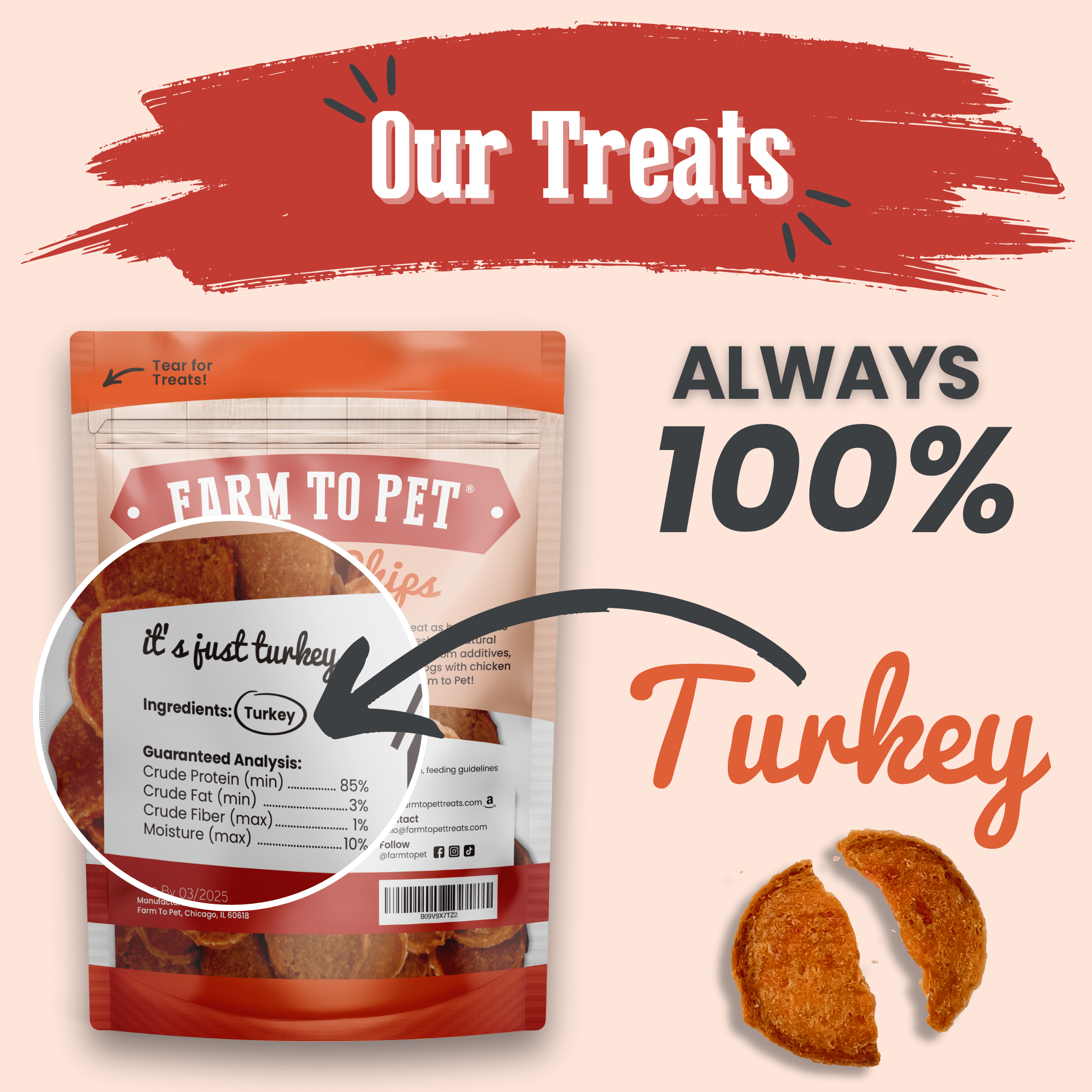 Turkey Chips for Dogs All-Natural Single-Ingredient Healthy Dog Treats